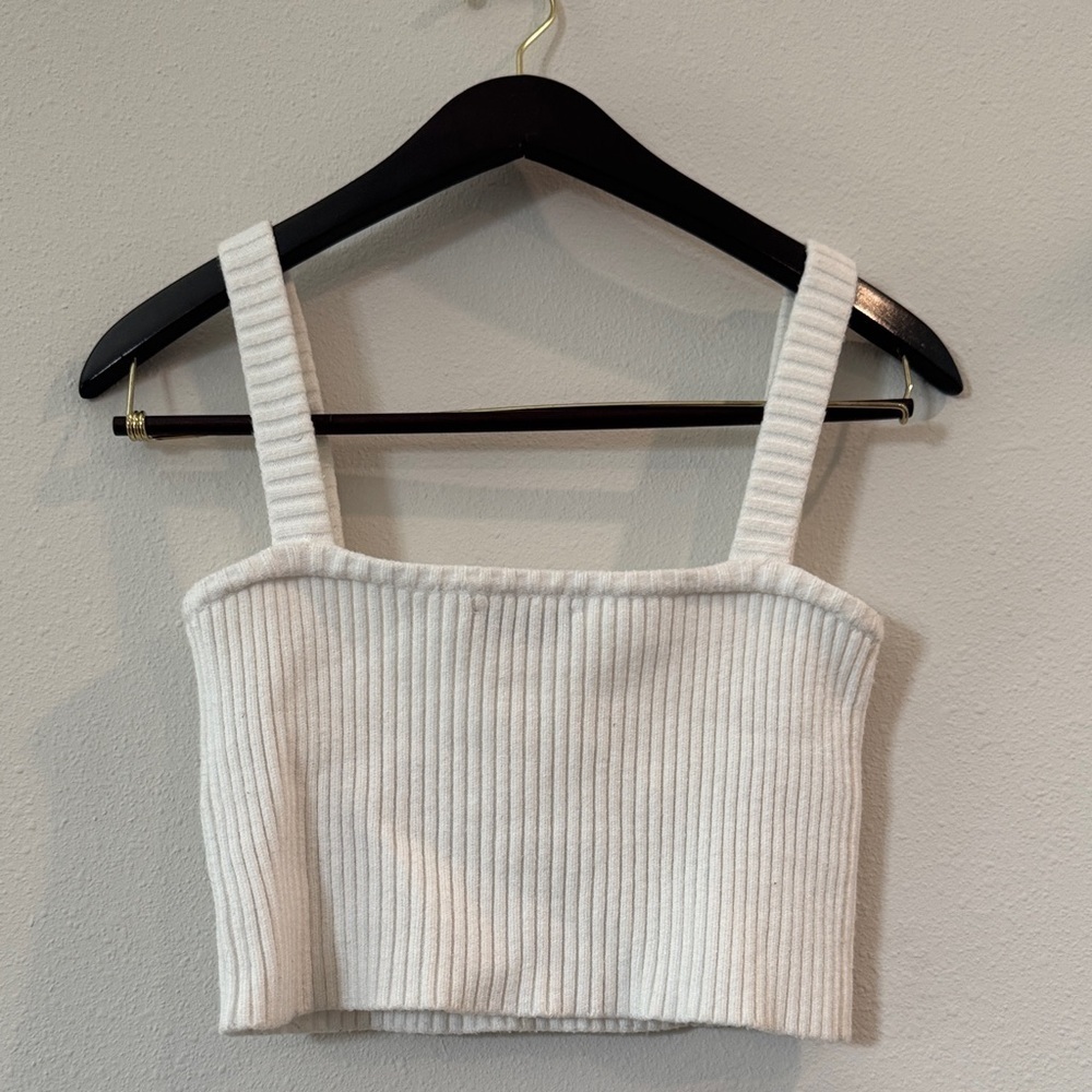 Zara White Ribbed Square-Neck Tank Top - Picture 3 of 3